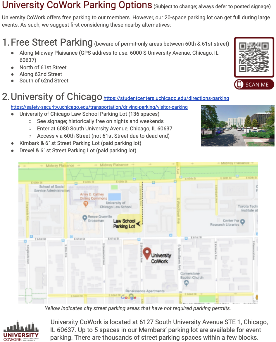 Free street and University of Chicago parking options near University CoWork Free street and University of Chicago parking options near University CoWork